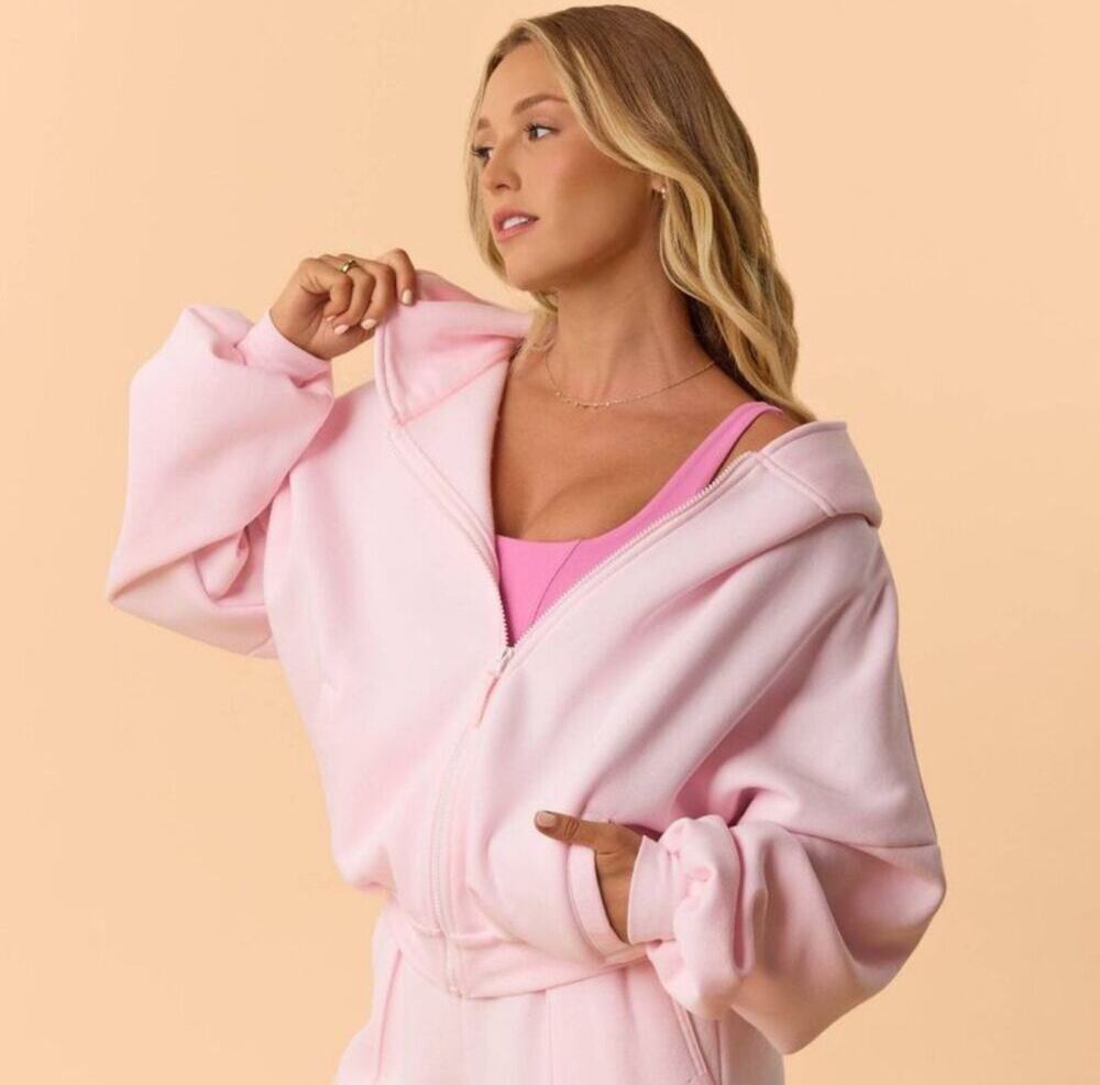 NWT Blogilates Marshmallow Hoodie Jacket Full Zip Light Pink Athletic Lounge 2X